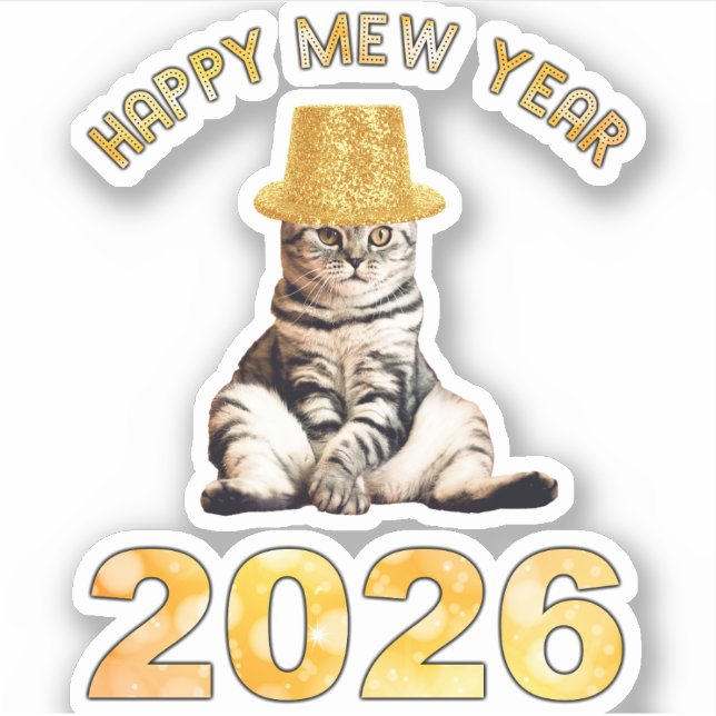 Mew Year 2026 i lycklig Klistermärken (Framsida)