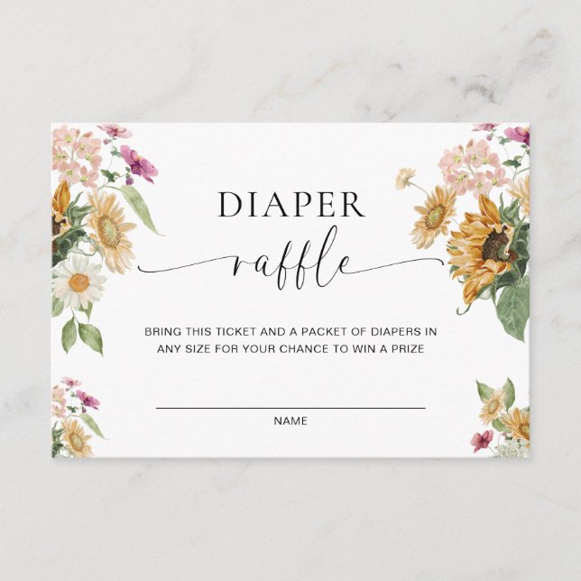 Mews Solrosbabyskor Diaper Raffle Biljett Tilläggskort (Framsida)