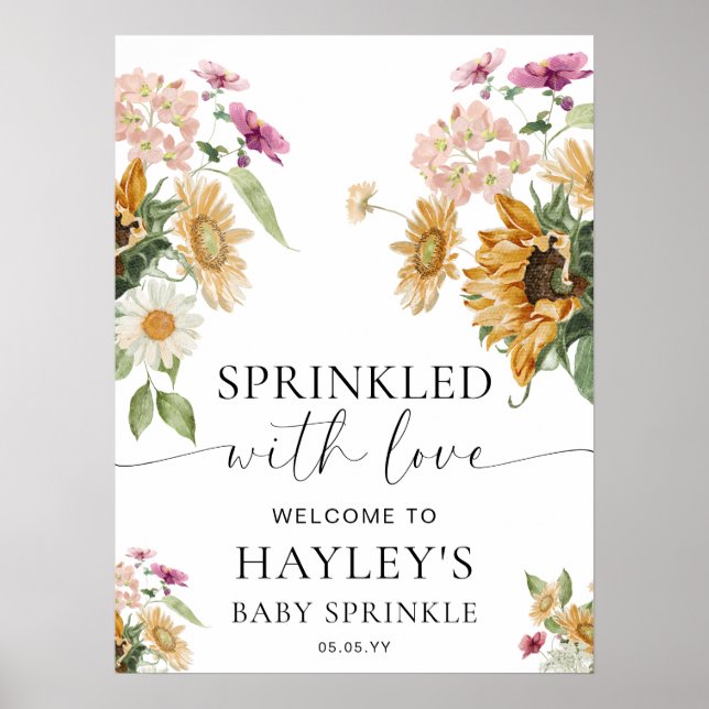 Mews Solrosblomma Baby Sprinkle Välkomstskylt Poster (Framsidan)