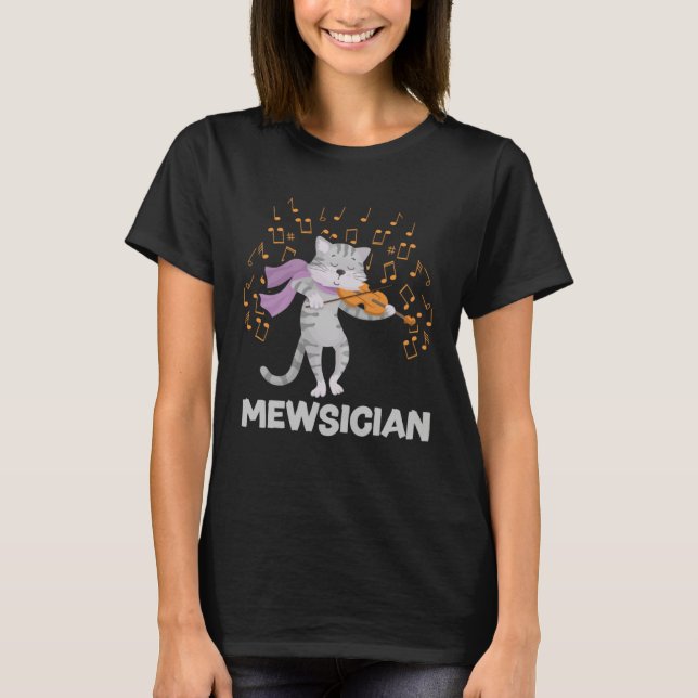 Mewsician Cat Kitten Playing Violin for Cat  Violi T Shirt (Framsida)
