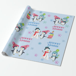Mewwwy Kissmas Penguins Snögubbar och Snöflingor Presentpapper