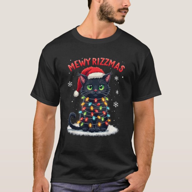 Mewy Rizzmas Funny Santa Cat Mewing Joke Rizz Jula T Shirt (Framsida)