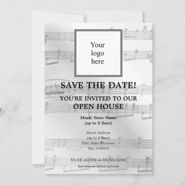 Mex. Silver Lokal Musikbutik I Logotyp Invitation  Spara Datumet (Framsida)