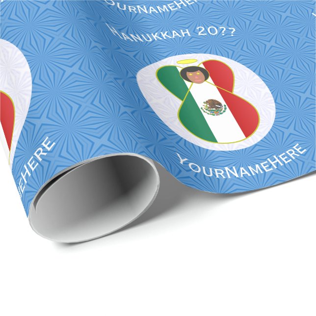 Mexican Angel Hanukkah Flag Personalized  Presentpapper (Rullad Hörn)