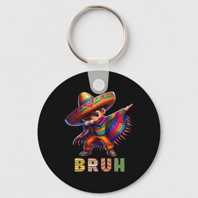 Mexican Boy Dabbing Poncho Cinco De Mayo Funny Bru Nyckelring (Framsida)