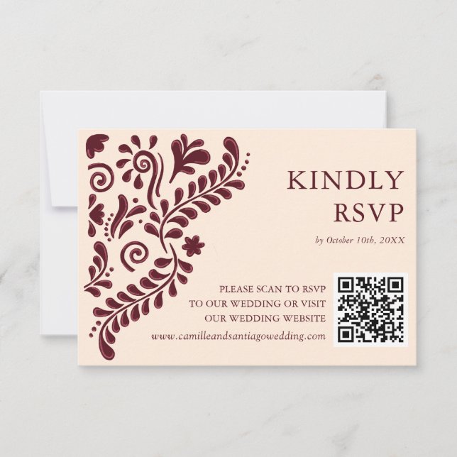 Mexican Burgundy Wedding QR Code OSA Kort (Framsida)