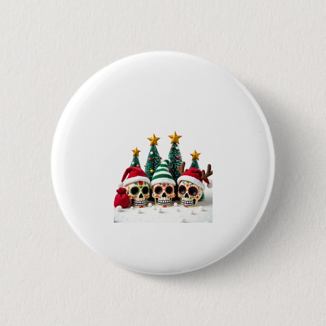 Mexican Calavera Santa Flower Sugar Skull Christma Knapp (Framsida)