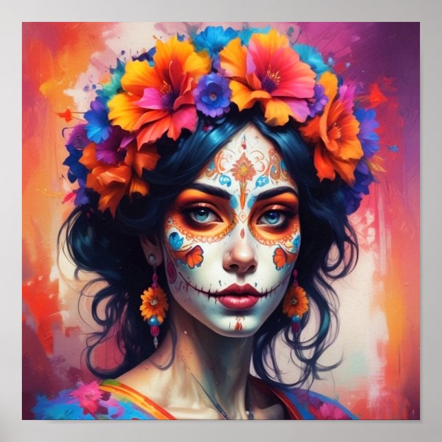 Mexican Catrina watercolor Poster (Framsidan)