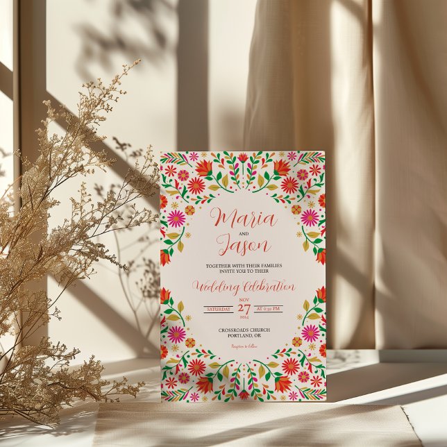 Mexican Colorful Floral Botanical Flowers Wedding Inbjudningar (Mexican Colorful Floral Botanical Flowers Wedding Invitation)