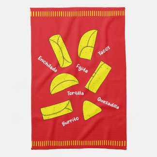 Mexican Cooking Food Illustration Red Kökshandduk