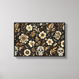 mexican dead and floral black art canvastryck