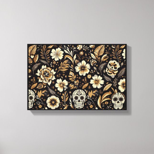 mexican dead and floral black art canvastryck (Framsida)