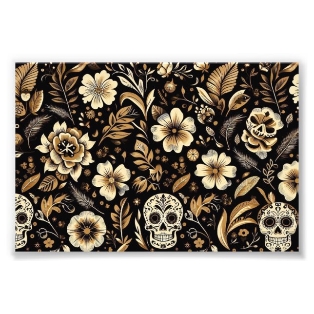 mexican dead and floral black art fototryck (Framsidan)