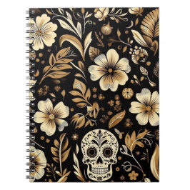 mexican dead and floral black art Poker Anteckningsbok