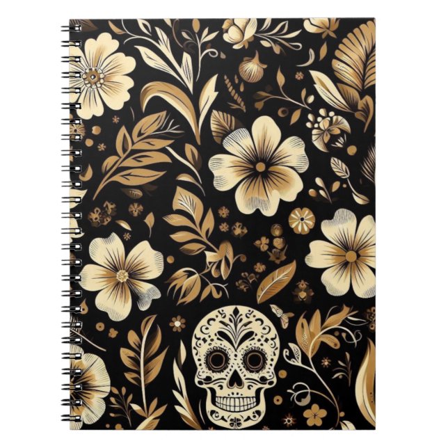 mexican dead and floral black art Poker Anteckningsbok (Framsidan)