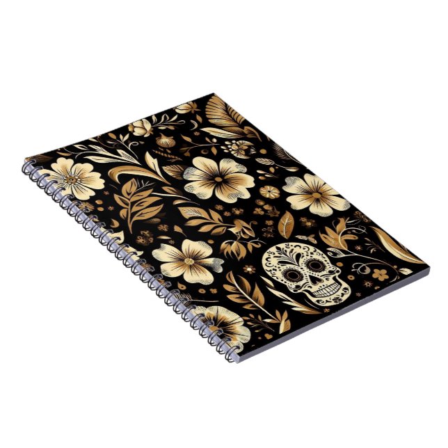 mexican dead and floral black art Poker Anteckningsbok (Högra Sidan)