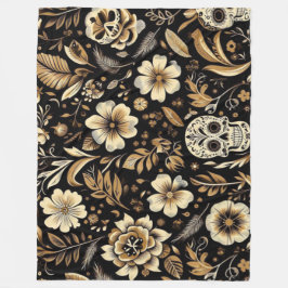 mexican dead and floral black art Poker Fleecefilt