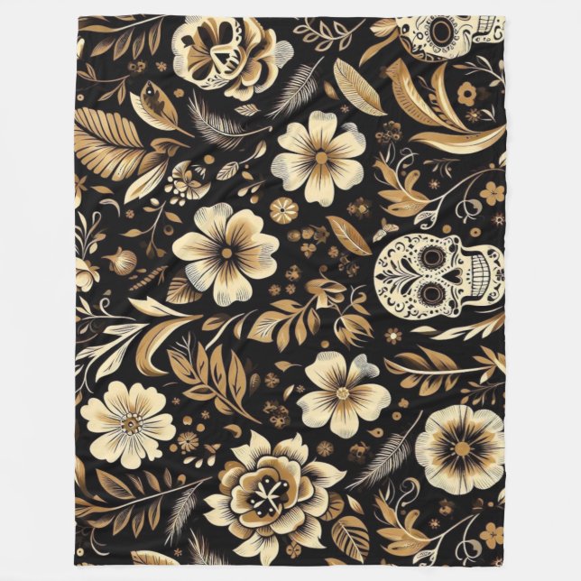 mexican dead and floral black art Poker Fleecefilt (Framsidan)