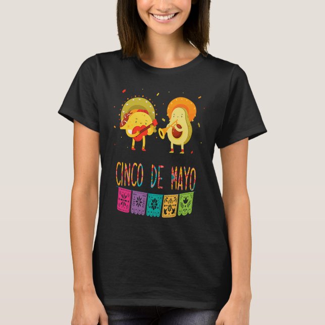 Mexican Fiesta Cinco De Mayo Tacos And Avocado Mex T Shirt (Framsida)