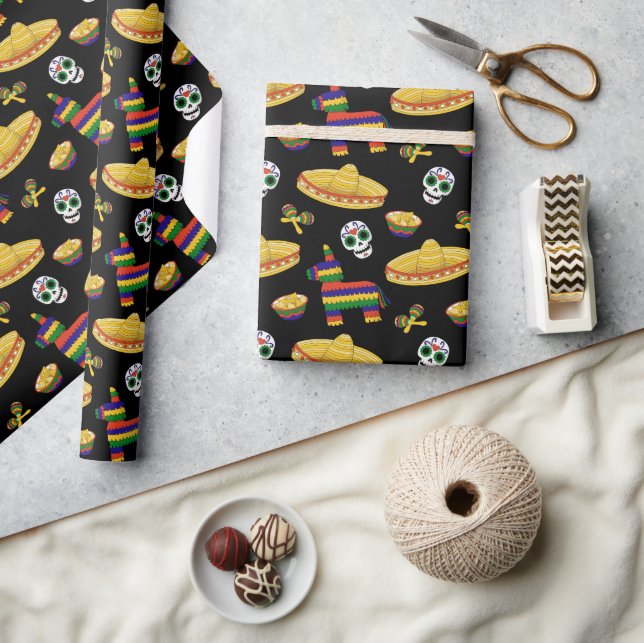 Mexican Fiesta & Día de Muertos Wrapping Paper Presentpapper (Hantverk)
