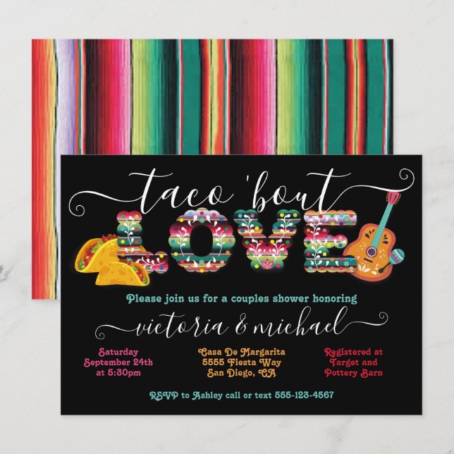 Mexican Fiesta Taco'bout Love parbröllopsinbjudan  Inbjudningar (Fram/baksida)