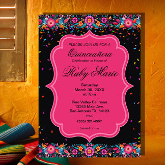 Mexican Floral Fiesta Quinceañera Invitation Inbjudningar