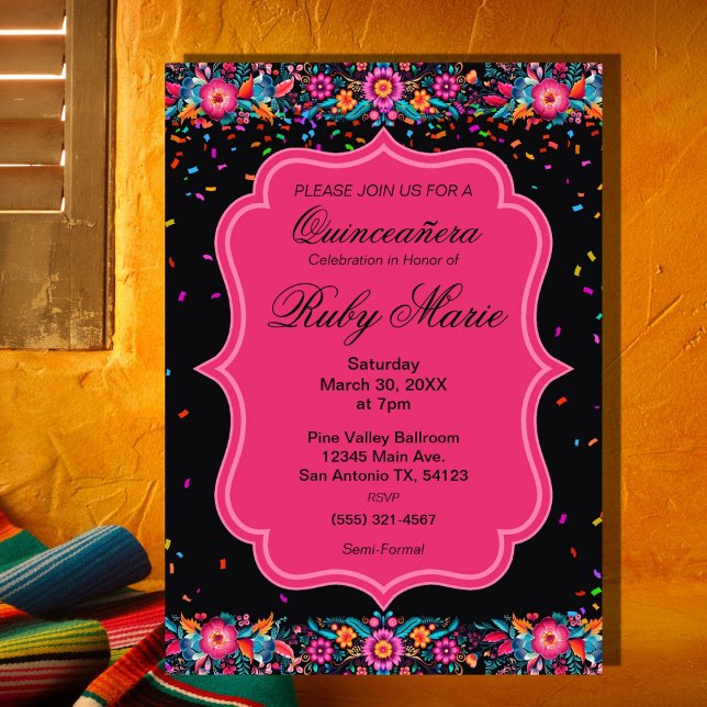 Mexican Floral Fiesta Quinceañera Invitation Inbjudningar (Skapare uppladdad)