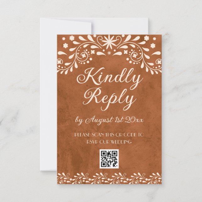 Mexican Floral Wedding QR code OSA Kort (Framsida)