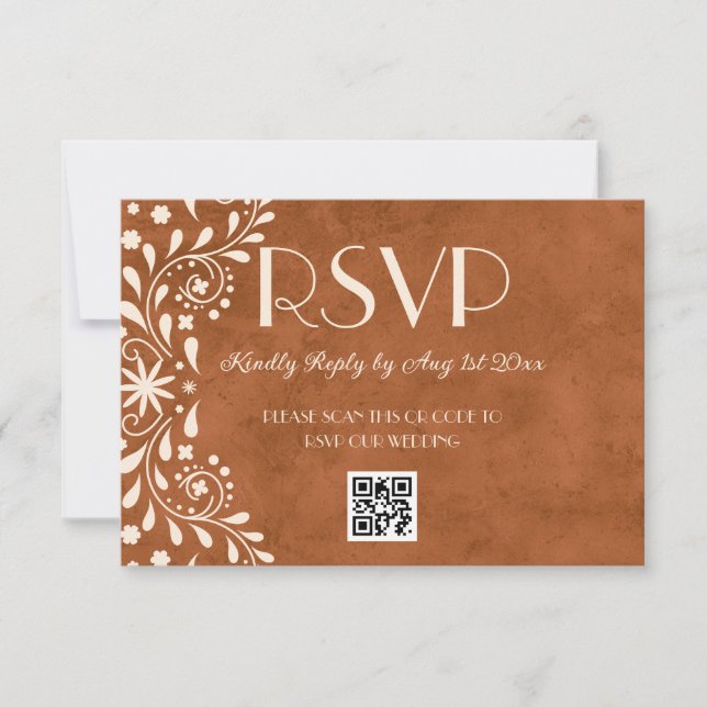 Mexican Floral Wedding QR code OSA Kort (Framsida)