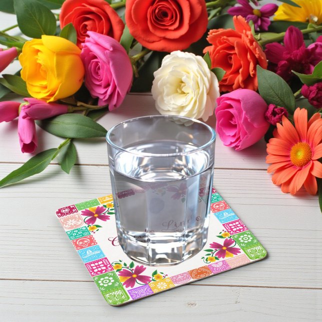 Mexican Folk Art Floral Baby Shower Coasters Underlägg Papper Kvadrat (Skapare uppladdad)