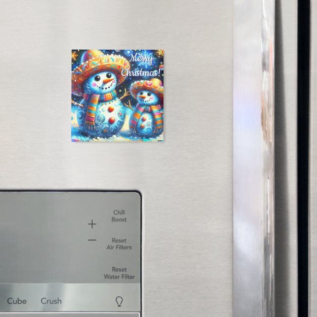 Mexican Folk Art Snowmen Snowman Personalized Magnet (In Situ (Fridge))