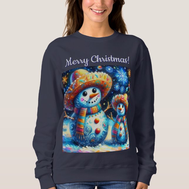 Mexican Folk Art Snowmen Snowman Personalized T Shirt (Framsida)