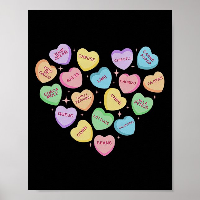 Mexican Food Heart Conversation Nachos Tacos Valen Poster (Framsidan)