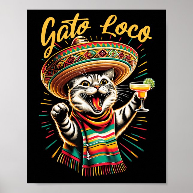 Mexican Gato Loco Sombrero Cat Cinco De Mayo Funny Poster (Framsidan)