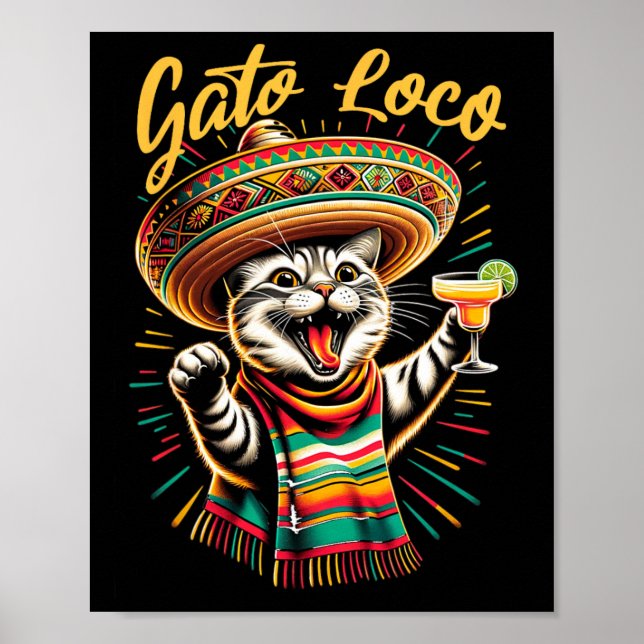 Mexican Gato Loco Sombrero Cat Cinco De Mayo Funny Poster (Framsidan)