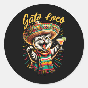 Mexican Gato Loco Sombrero Cat Cinco De Mayo Funny Runt Klistermärke