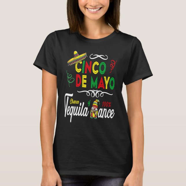 Mexican Holiday Sombrero Tequila Dance Gnome Cinco T Shirt (Framsida)