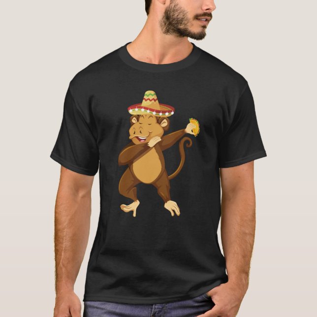 Mexican Monkey Taco Dabbing Cinco De Mayo T Shirt (Framsida)