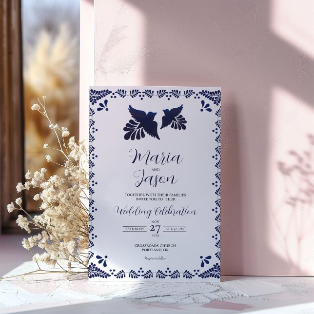Mexican Navy Blue Botanical Minimalist Wedding Inbjudningar (Mexican Navy Blue Botanical Minimalist Wedding Invitation)