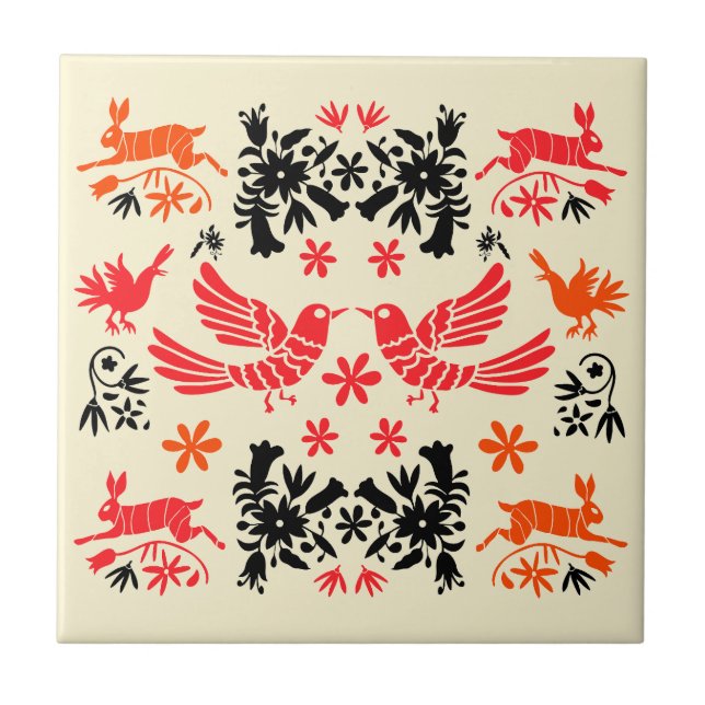 Mexican Otomi Home Decor Kakelplatta (Framsidan)