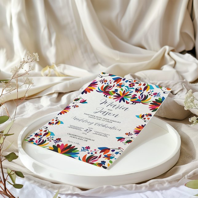 Mexican Otomi Tenangos Fiesta Folk Art Wedding Inbjudningar (Mexican Otomi Tenangos Fiesta Folk Art Wedding Invitation)