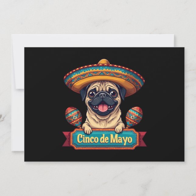 Mexican Pug Hund Sombrero Cinco De Mayo Inbjudningar (Framsida)