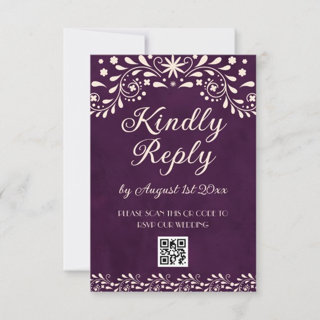 Mexican Purple Talavera Wedding QR code OSA Kort (Framsida)