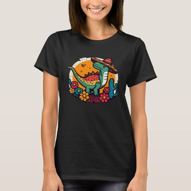 Mexican Rex Dinosaur Cinco De Mayo T Shirt (Framsida)
