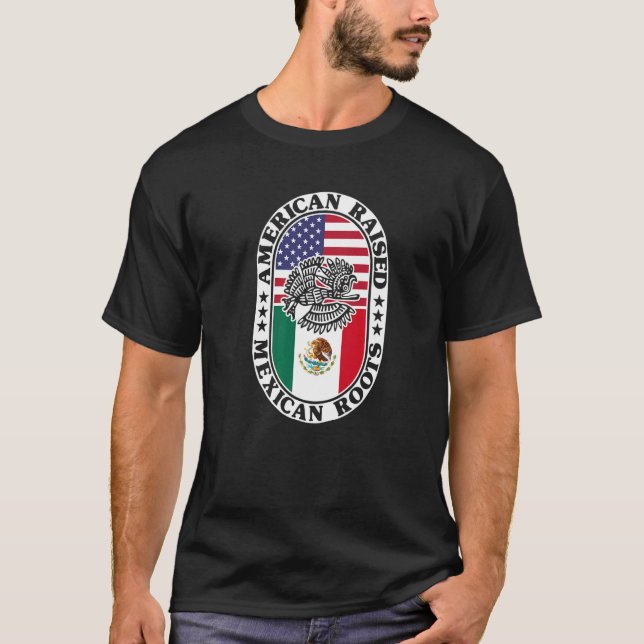 Mexican Roots American Raised Proud Mexico Flag US T Shirt (Framsida)