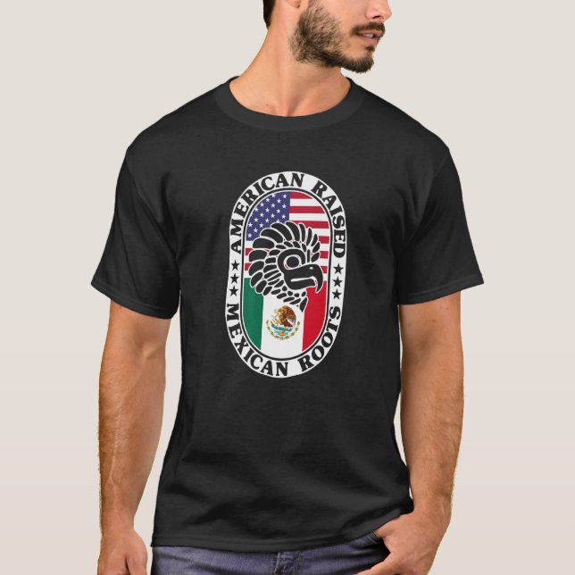 Mexican Roots American Raised Proud Mexico Flag US T Shirt (Framsida)