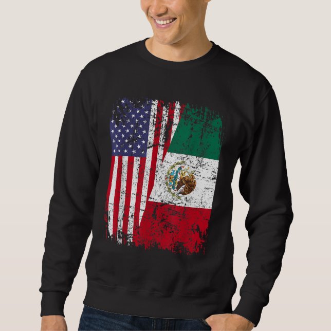 MEXICAN ROOTS HalAmerican Flagga MEXICO Lång Ärmad Tröja (Framsida)