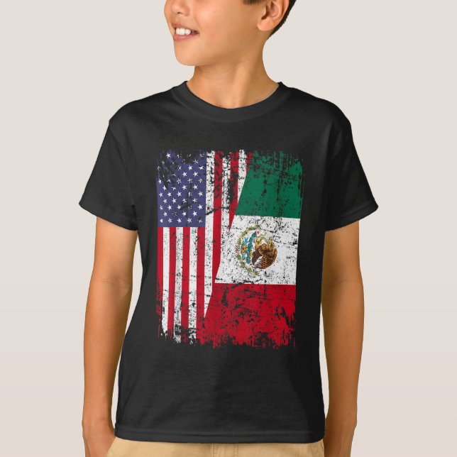 MEXICAN ROOTS HalAmerican Flagga MEXICO T Shirt (Framsida)