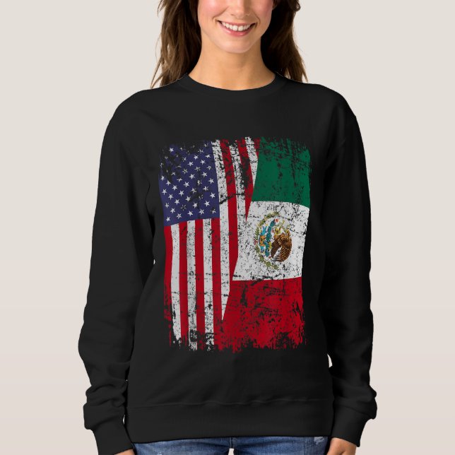 MEXICAN ROOTS HalAmerican Flagga MEXICO T Shirt (Framsida)
