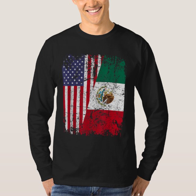 MEXICAN ROOTS HalAmerican Flagga MEXICO T Shirt (Framsida)